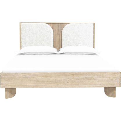 Haru Bed by LH Imports in beige, white boucle and sand wash. Made from acacia, 95% polyester, 5% acrylic in a transitional style.