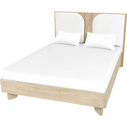 Haru Bed by LH Imports in beige, white boucle and sand wash. Made from acacia, 95% polyester, 5% acrylic in a transitional style.