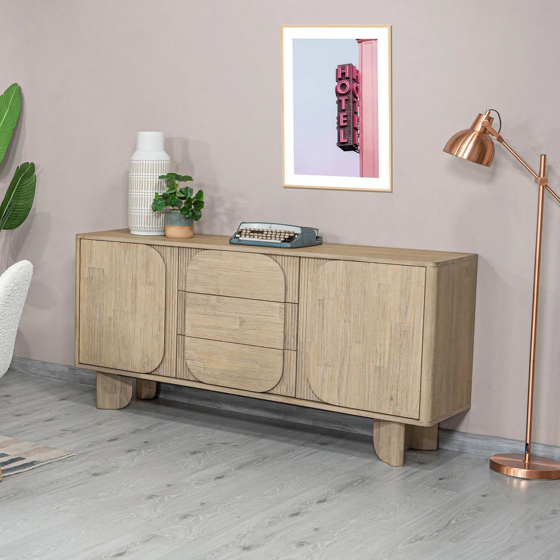 Haru Sideboard by LH Imports in beige and sand wash. Made from acacia, acacia veneer, mdf in a transitional style.