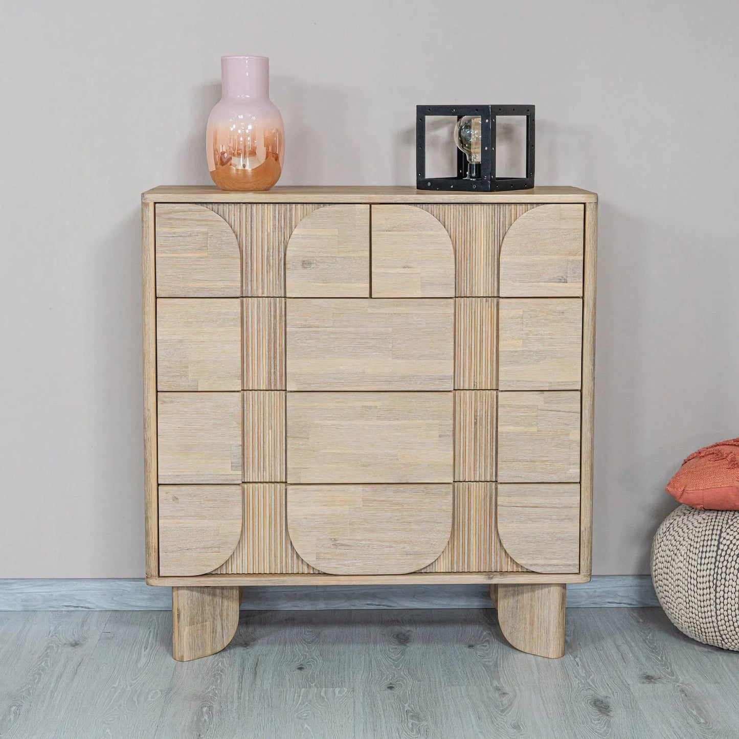 012 SI-2325066 | Lifestyle | Haru 5-Drawer Chest by LH Imports in beige and sand wash. Made from acacia, acacia veneer, mdf in a transitional style.