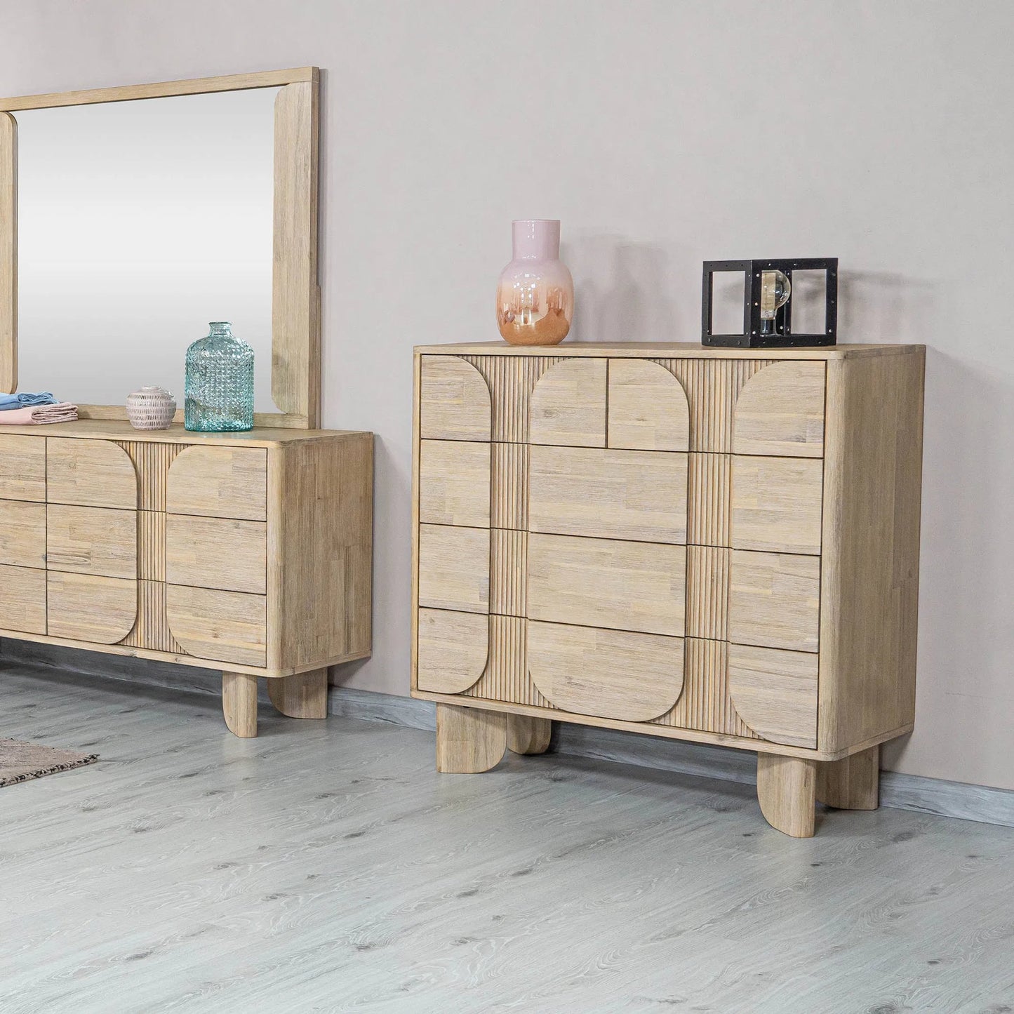 013 SI-2325066 | Lifestyle | Haru 5-Drawer Chest by LH Imports in beige and sand wash. Made from acacia, acacia veneer, mdf in a transitional style.