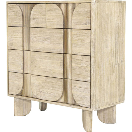 Haru 5-Drawer Chest by LH Imports in beige and sand wash. Made from acacia, acacia veneer, mdf in a unique style.