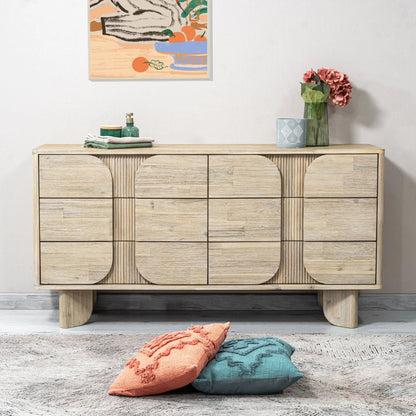 Haru 6-Drawer Dresser by LH Imports in beige and sand wash. Made from acacia, acacia veneer, mdf in a unique style.