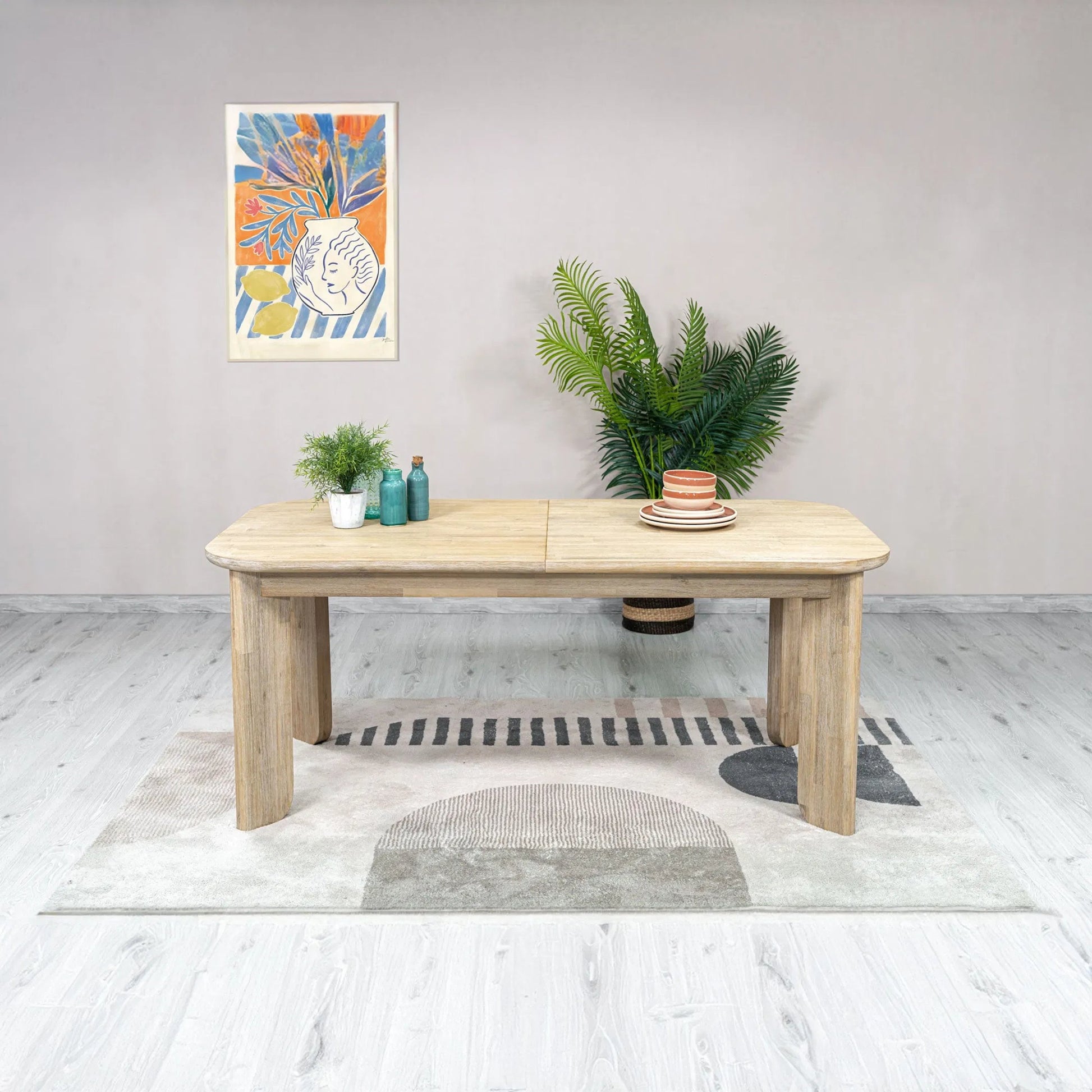 Haru Extension Dining Table (70"/102") by LH Imports in beige and sand wash. Made from acacia in a unique style.