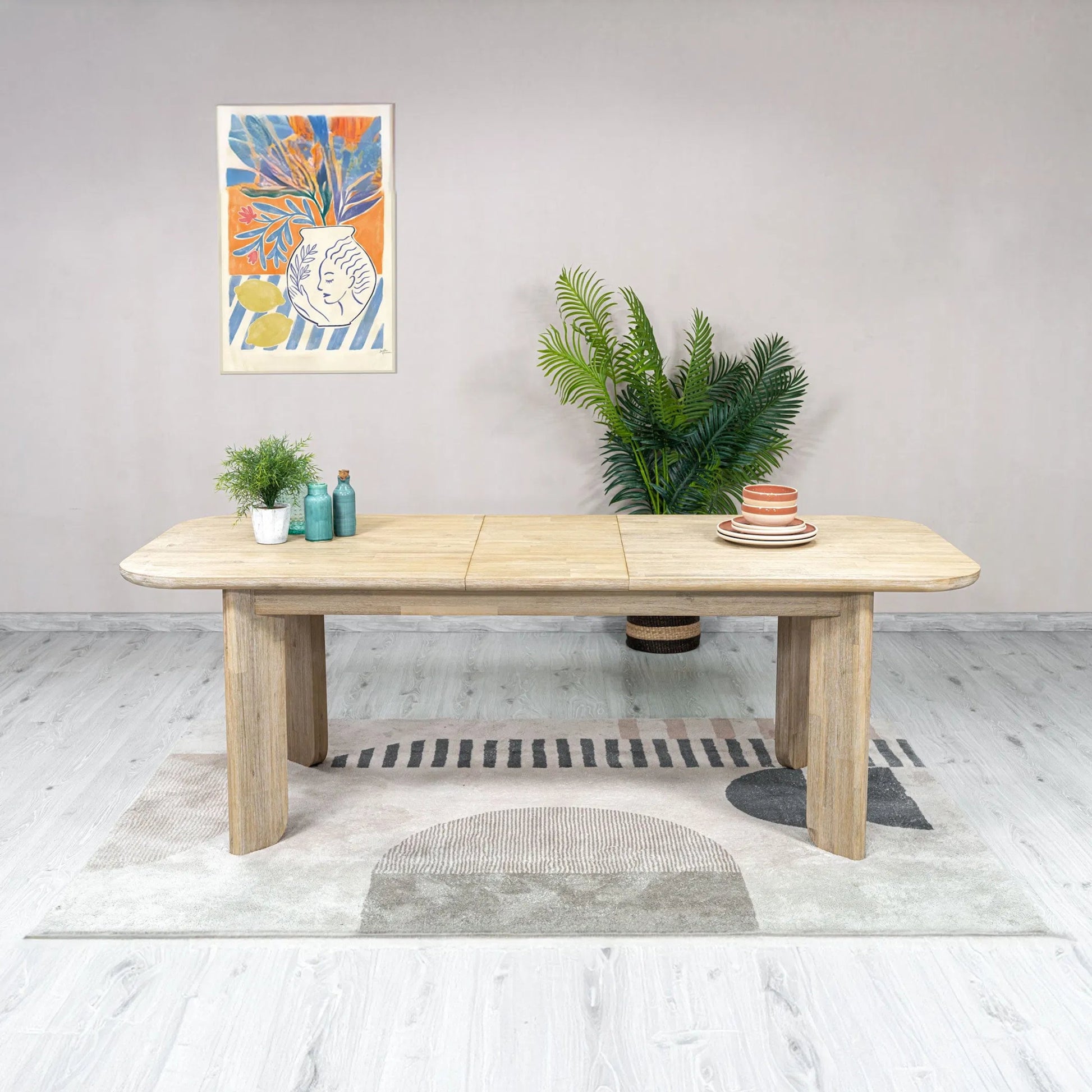 Haru Extension Dining Table (70"/102") by LH Imports in beige and sand wash. Made from acacia in a unique style.