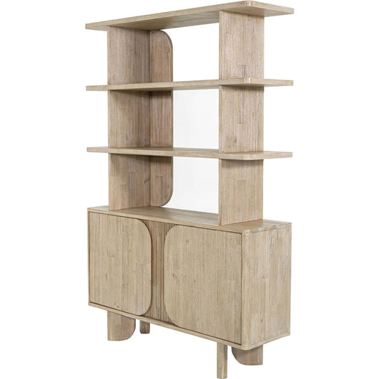 Haru Bookcase by LH Imports in beige and sand wash. Made from acacia, acacia veneer, mdf in a unique style.