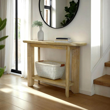 Haru Console by LH Imports in beige and sand wash. Made from acacia in a transitional style.