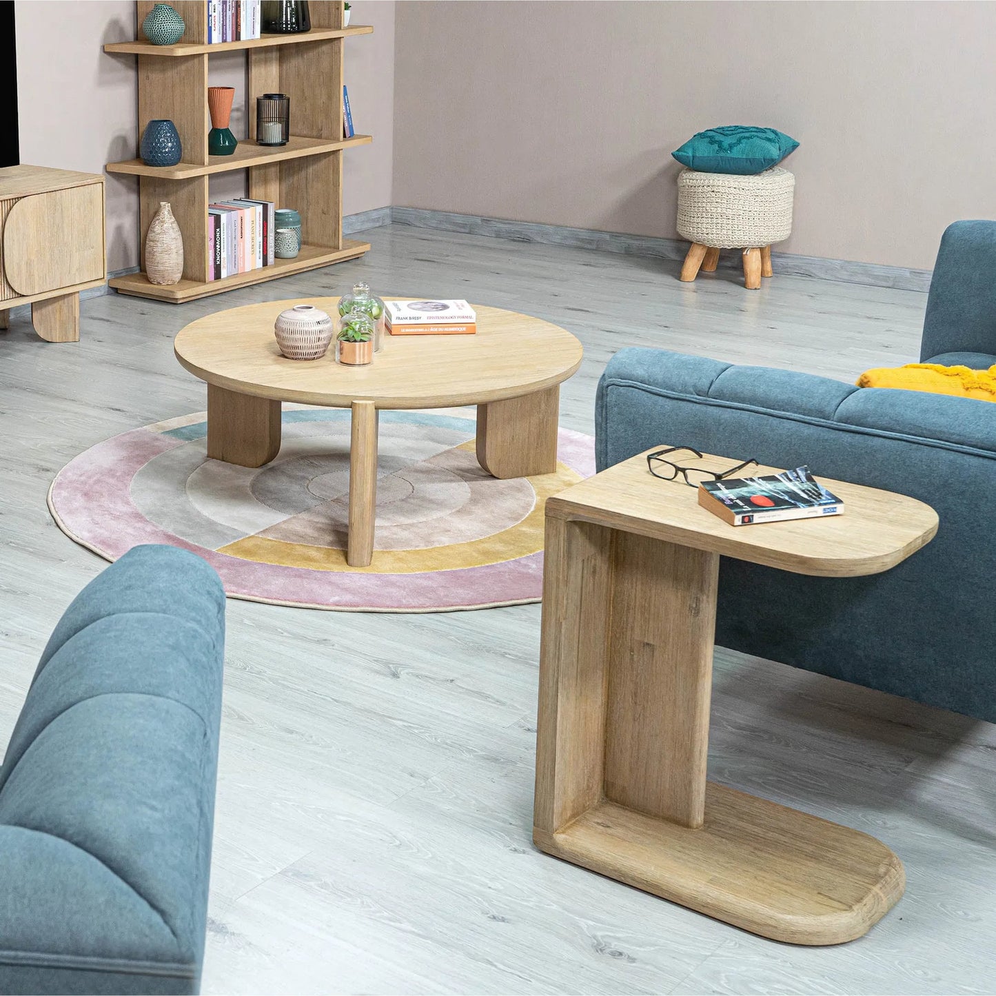 010 SI-2325074 | Lifestyle | Haru C-Shaped Side Table by LH Imports in beige and sand wash. Made from acacia in a transitional style.