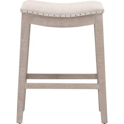 Harper Counter Stool by Essentials For Living in performance bisque french linen, natural gray ash. Made from solid ash wood in a transitional style.