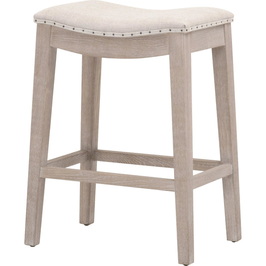 Harper Counter Stool by Essentials For Living in performance bisque french linen, natural gray ash. Made from solid ash wood in a transitional style.