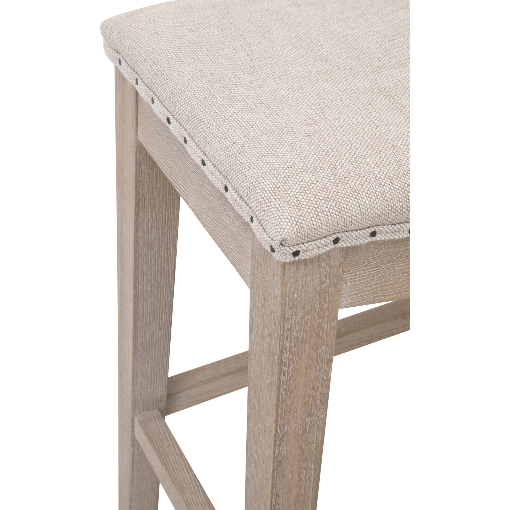Harper Counter Stool by Essentials For Living in performance bisque french linen, natural gray ash. Made from solid ash wood in a transitional style.