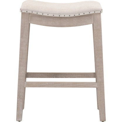 Harper Counter Stool by Essentials For Living in performance bisque french linen, natural gray ash. Made from solid ash wood in a transitional style.