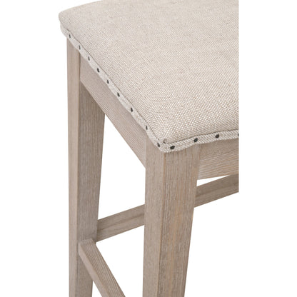 Harper Counter Stool by Essentials For Living in performance bisque french linen, natural gray ash. Made from solid ash wood in a transitional style.