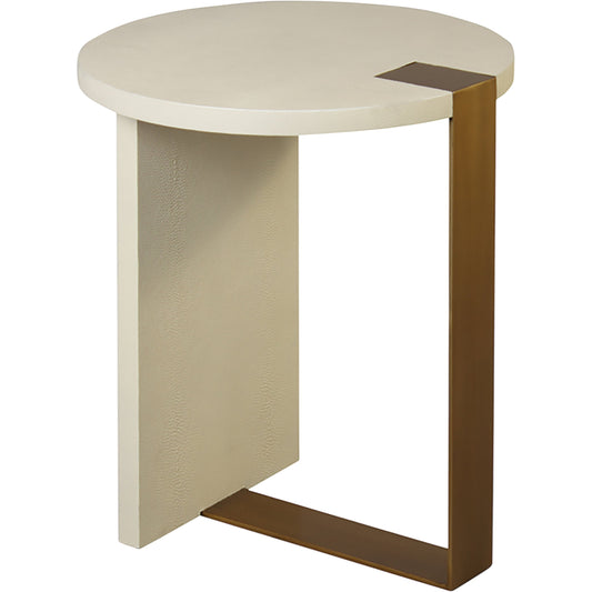 Harrington Side Table by Worlds Away in brass, cream. Made from hardwood solids, mdf, vinyl, metal in a modern style.