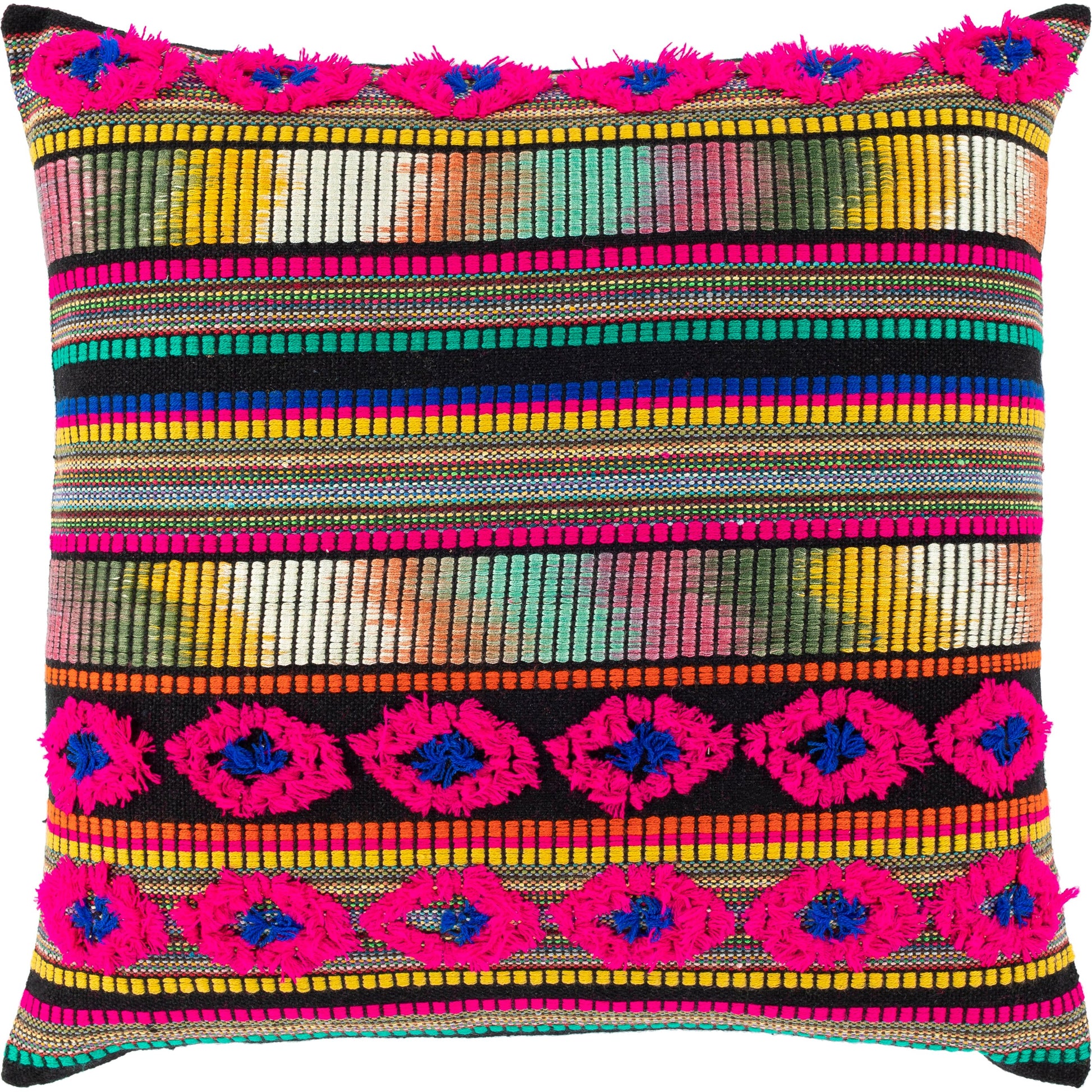 Haruki Pillow - 33973 by Surya in black, magenta, yellow, burnt orange, emerald. Made from 60% acrylic, 40% cotton, 100% cotton in a eclectic & global style.