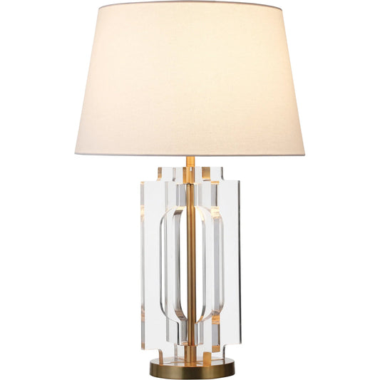 Haven Stacked Square Table Lamp by Worlds Away in brushed brass. Made from acrylic in a modern style.