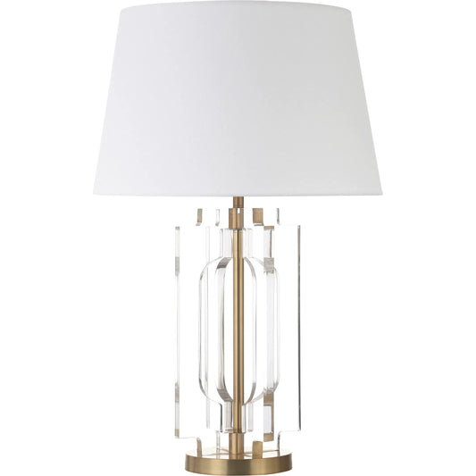 Haven Stacked Square Table Lamp by Worlds Away in brushed brass. Made from acrylic in a unique style.