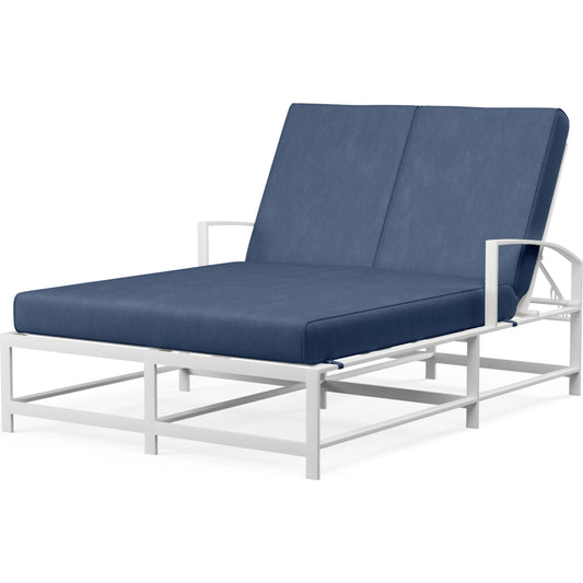 Bristol Outdoor Double Chaise in Canvas Flax w/ Self Welt by Sunset West. Made from aluminum in a modern style.