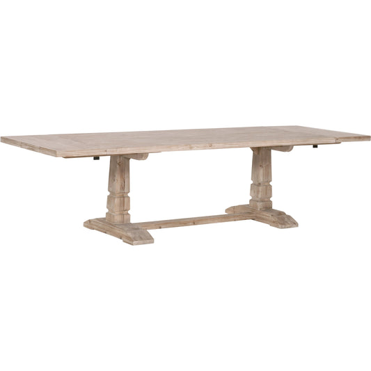 Hayes Dining Table by Essentials For Living in smoke gray pine. Made from solid reclaimed pine wood, reclaimed pine veneer, solid reclaimed birch in a modern style.