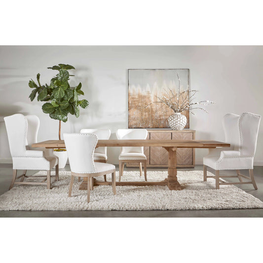 Hayes Dining Table by Essentials For Living in smoke gray pine. Made from solid reclaimed pine wood, reclaimed pine veneer, solid reclaimed birch in a modern style.