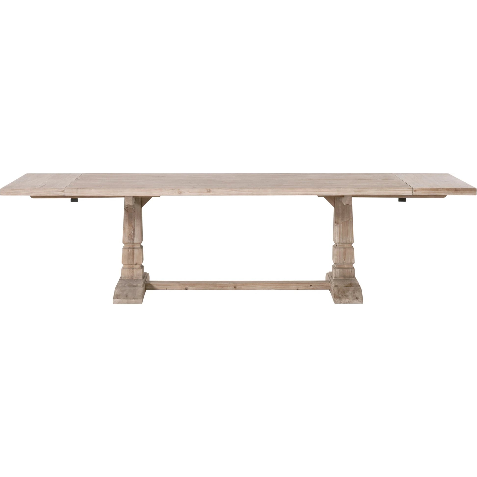 Hayes Dining Table by Essentials For Living in smoke gray pine. Made from solid reclaimed pine wood, reclaimed pine veneer, solid reclaimed birch in a modern style.