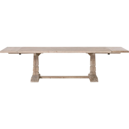 Hayes Dining Table by Essentials For Living in smoke gray pine. Made from solid reclaimed pine wood, reclaimed pine veneer, solid reclaimed birch in a modern style.