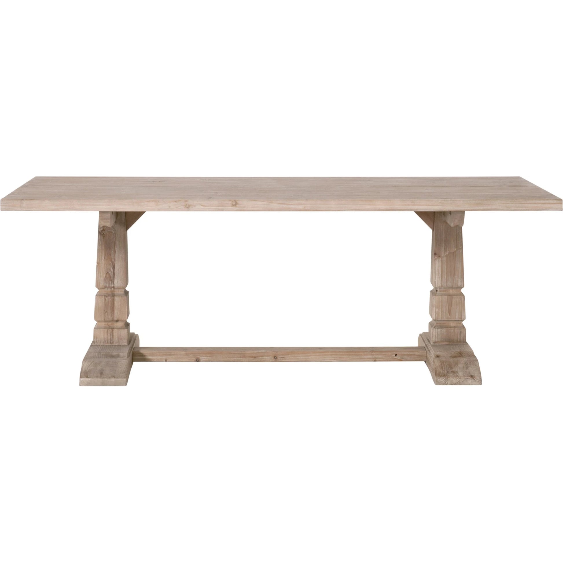 Hayes Dining Table by Essentials For Living in smoke gray pine. Made from solid reclaimed pine wood, reclaimed pine veneer, solid reclaimed birch in a modern style.