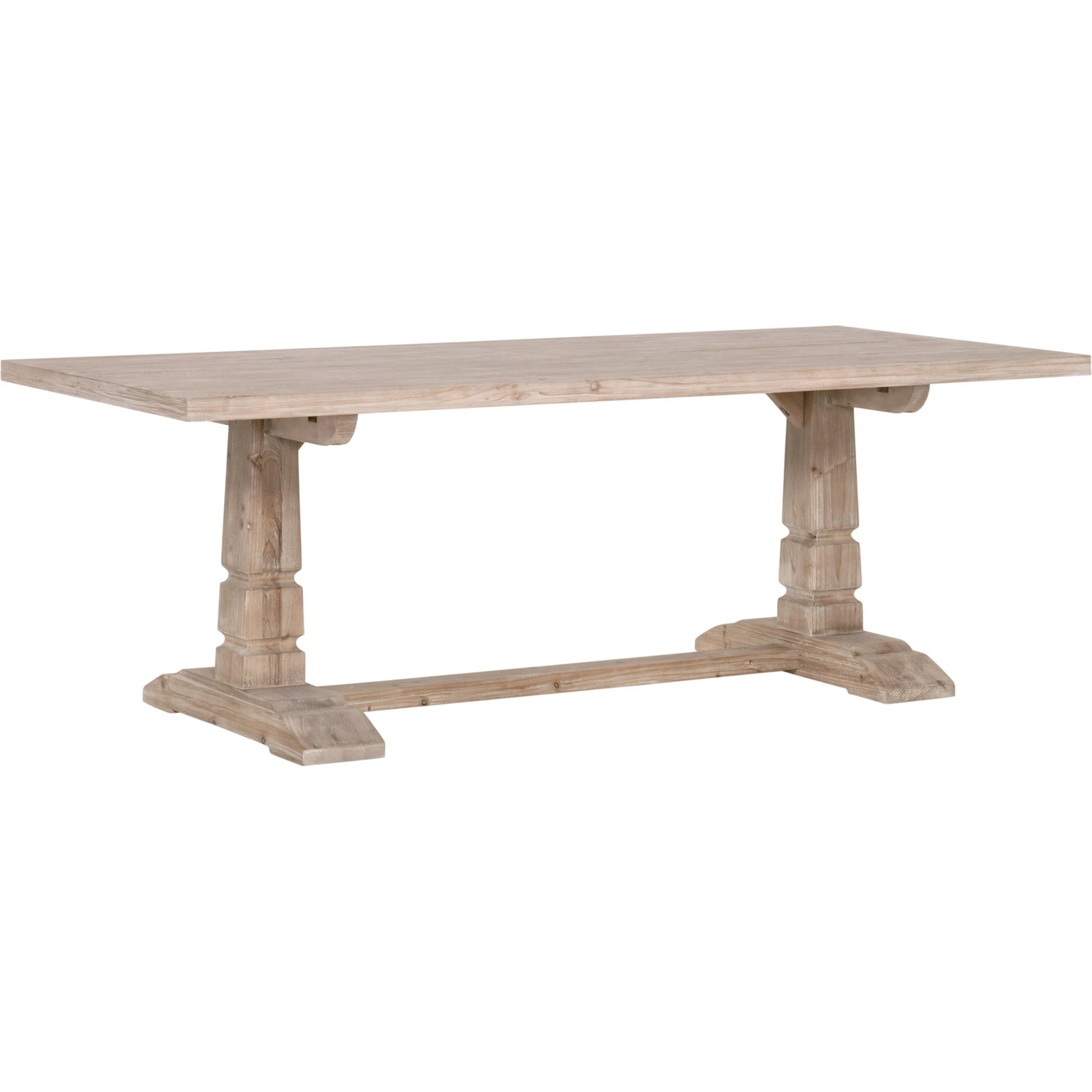 Hayes Dining Table by Essentials For Living in smoke gray pine. Made from solid reclaimed pine wood, reclaimed pine veneer, solid reclaimed birch in a modern style.