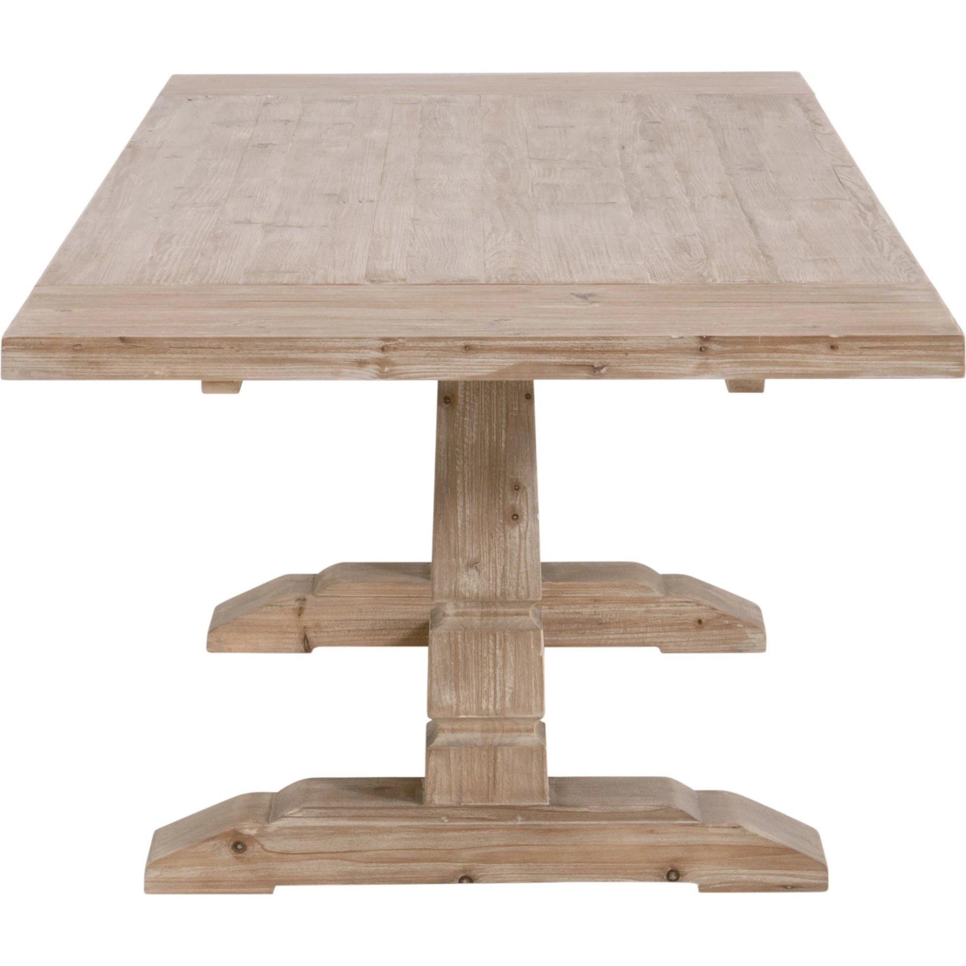Hayes Dining Table by Essentials For Living in smoke gray pine. Made from solid reclaimed pine wood, reclaimed pine veneer, solid reclaimed birch in a modern style.