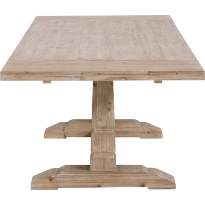 Hayes Dining Table by Essentials For Living in smoke gray pine. Made from solid reclaimed pine wood, reclaimed pine veneer, solid reclaimed birch in a modern style.