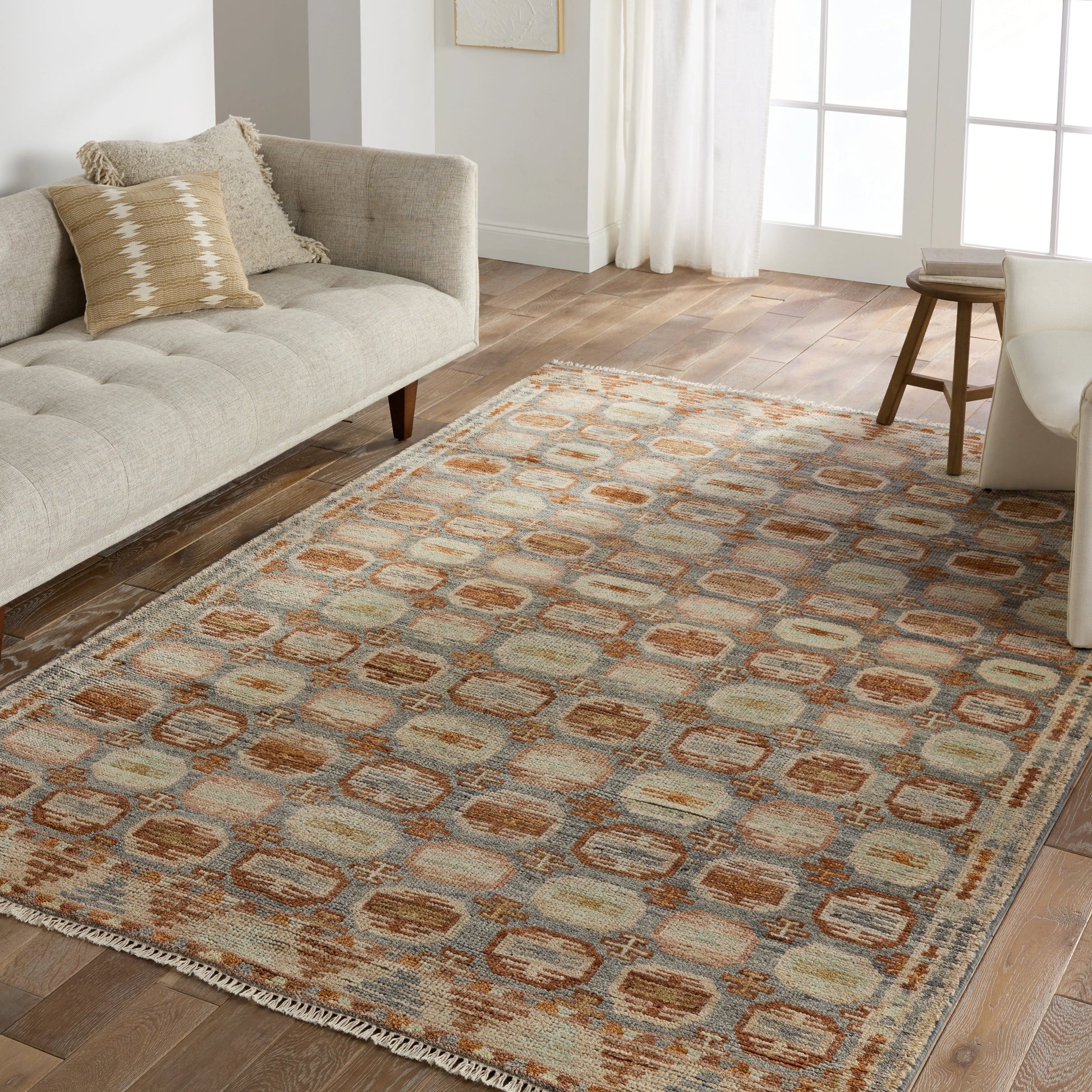 Hazan HAZ01 Rug by Jaipur Living in orange, slate. Made from 100% wool in a unique style.