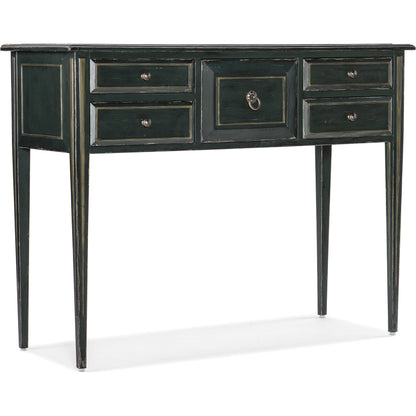 Charleston Five-Drawer Console Table by Hooker Furniture in charleston green. Made from maple veneers in a transitional style.