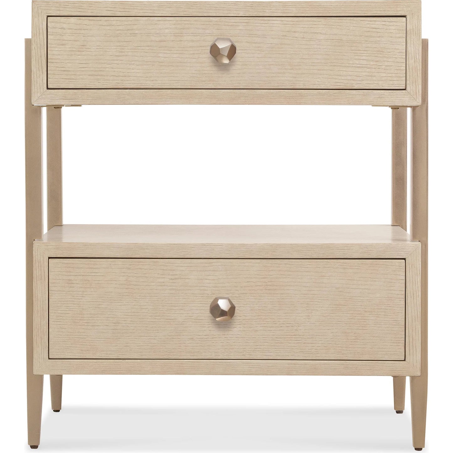 002 SI-2353975 | Additional Silo | Westwood Two-Drawer Nightstand by Hooker Furniture in light wood and polished limestone. Made from oak veneers, metal in a transitional style.
