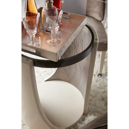 Blanc Round Dining Table by A.R.T. Furniture in alabaster, burnished bronze. Made from parawood solids, resin, metal, glass in a modern style.
