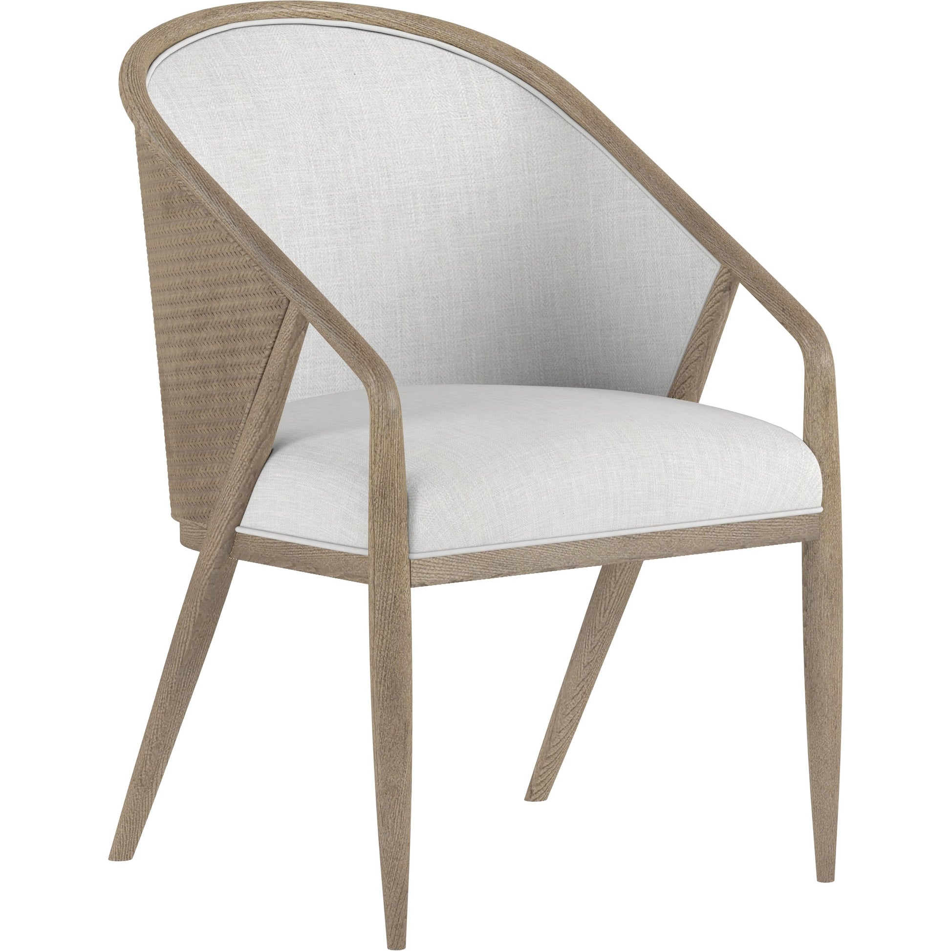 Finn Woven Dining Chair by A.R.T. Furniture in tawny. Made from parawood solids, elm veneer, raffia, foam, fabric in a cottage & farmhouse style.
