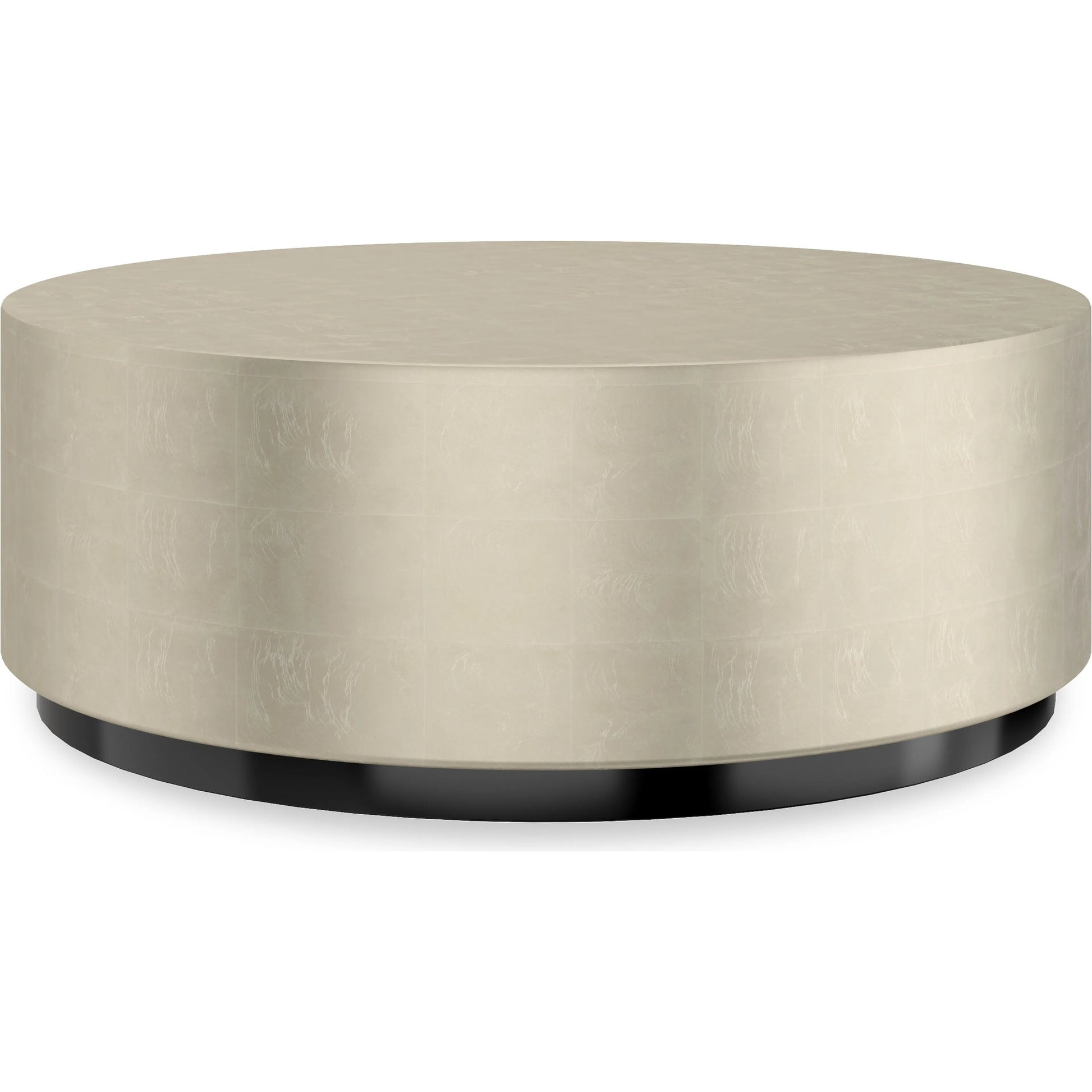 Cocktail Couture Round Cocktail Table by Caracole in taupe silver leaf, almost black. Made from asian hardwood in a modern style.
