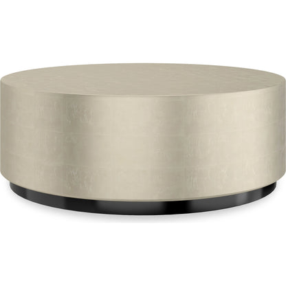 Cocktail Couture Round Cocktail Table by Caracole in taupe silver leaf, almost black. Made from asian hardwood in a modern style.
