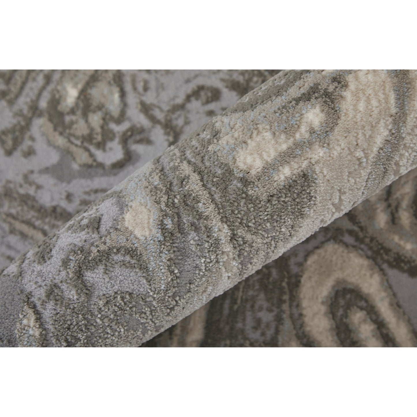 007 SI-1752492,SI-1752493,SI-1752494 | Closeup | Prasad Rug - 3894F by Feizy in gray, ivory, silver. Made from polypropylene, polyester in a unique style.