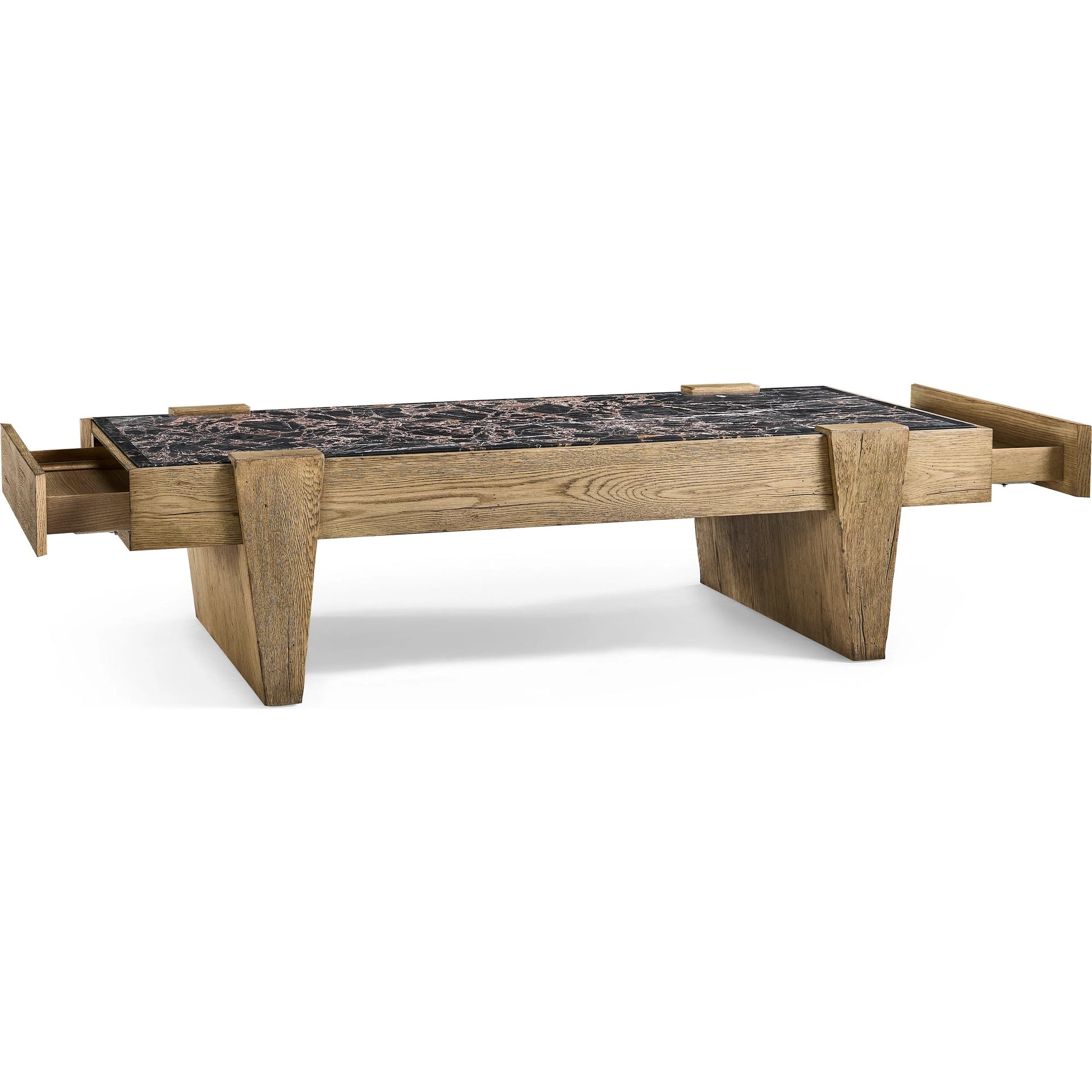 Echo Canyon Marble Rectangular Cocktail Table by Jonathan Charles in faded oak. Made from oak veneer in a cottage & farmhouse style.