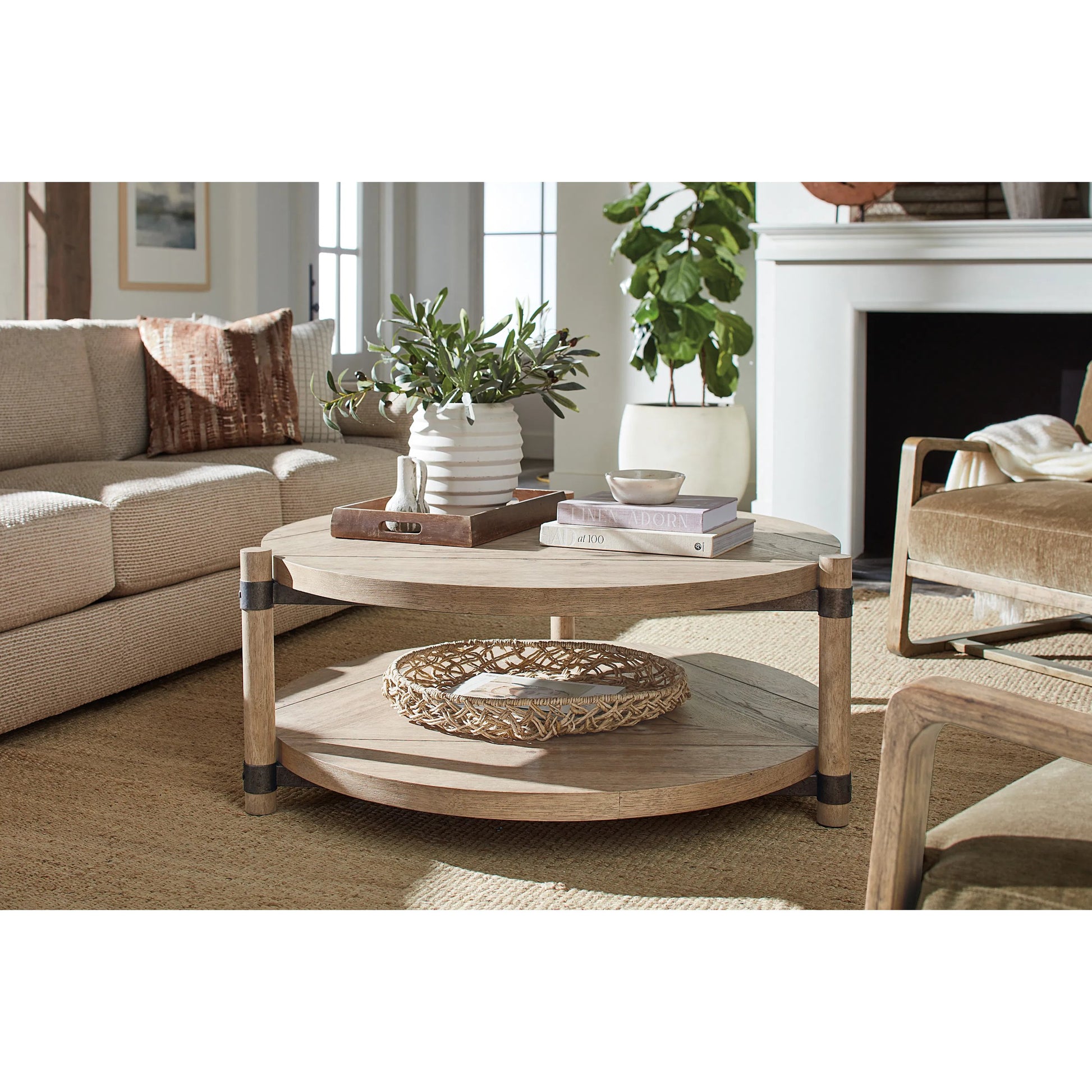 Vineyard Row Round Cocktail Table by Hooker Furniture in light wood and sonoma. Made from unique in a transitional style.