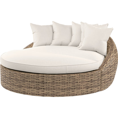 Havana Outdoor Round Daybed by Sunset West in tobacco. Made from resin wicker in a modern style.