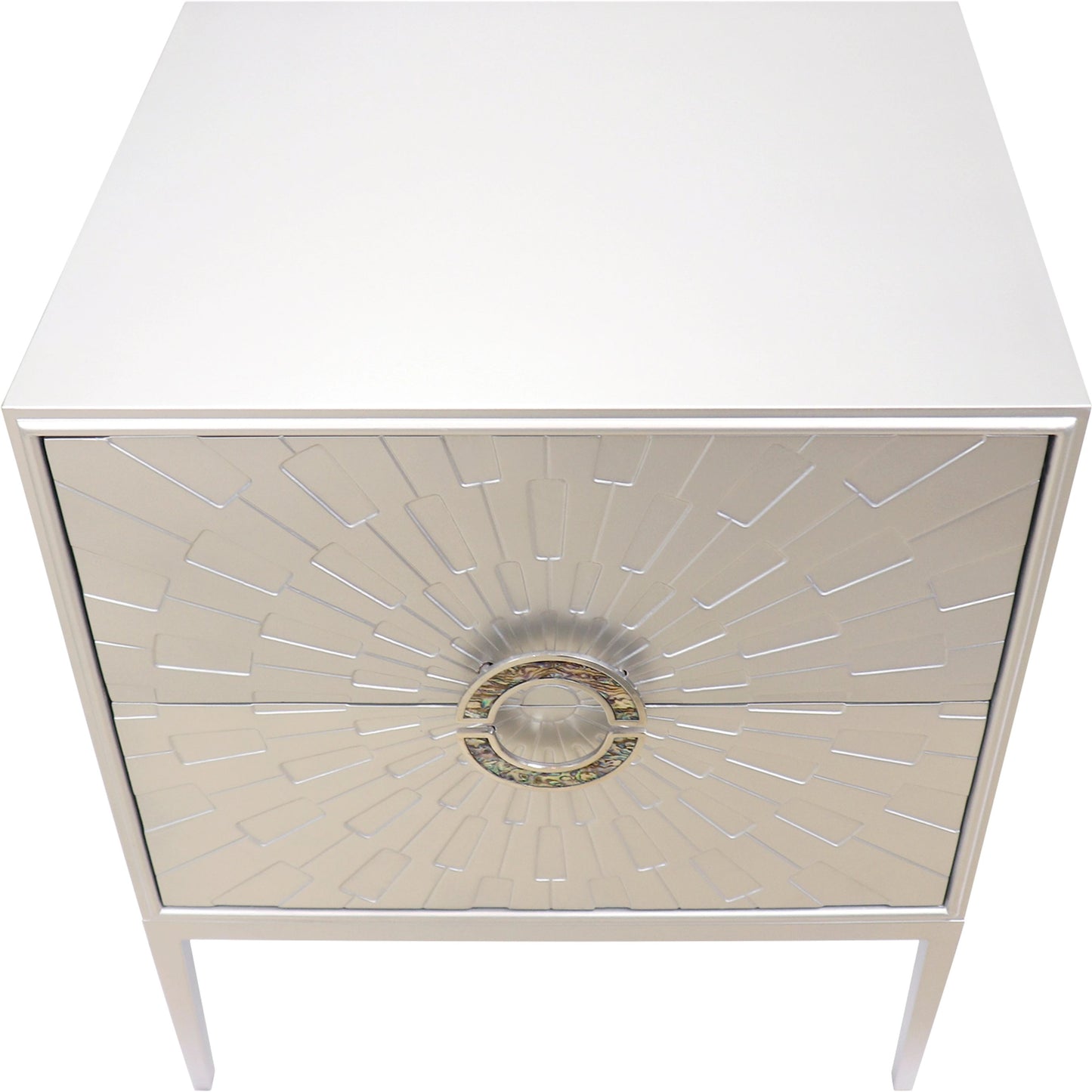 004 SI-2030338 | Additional Silo | Luna Nightstand by Pasargad Home in silver. Made from wood, metal in a modern style.