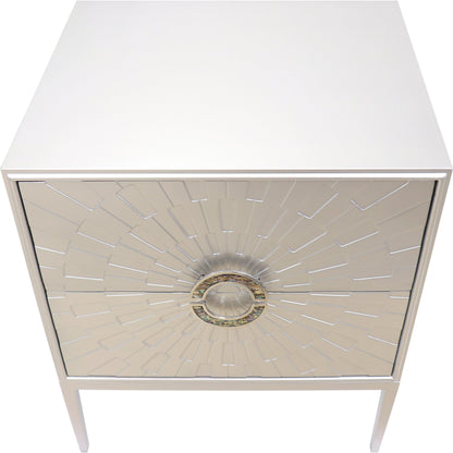 Luna Nightstand by Pasargad Home in silver. Made from wood, metal in a modern style.