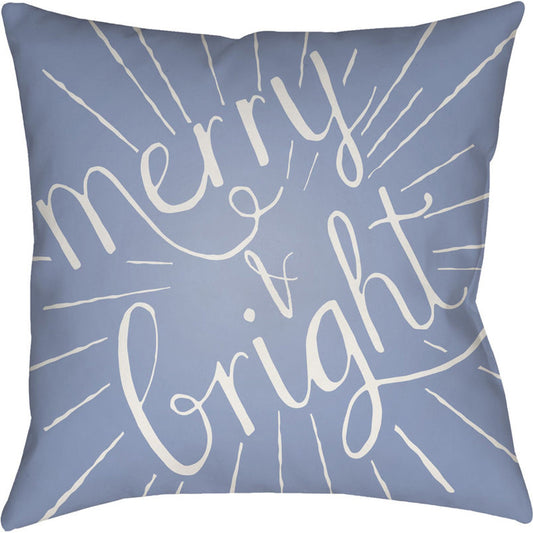 Merry and Bright Indoor/Outdoor Pillow by Livabliss in blue, white. Made from front: 100% polyester, back: 100% polyester in a modern style.