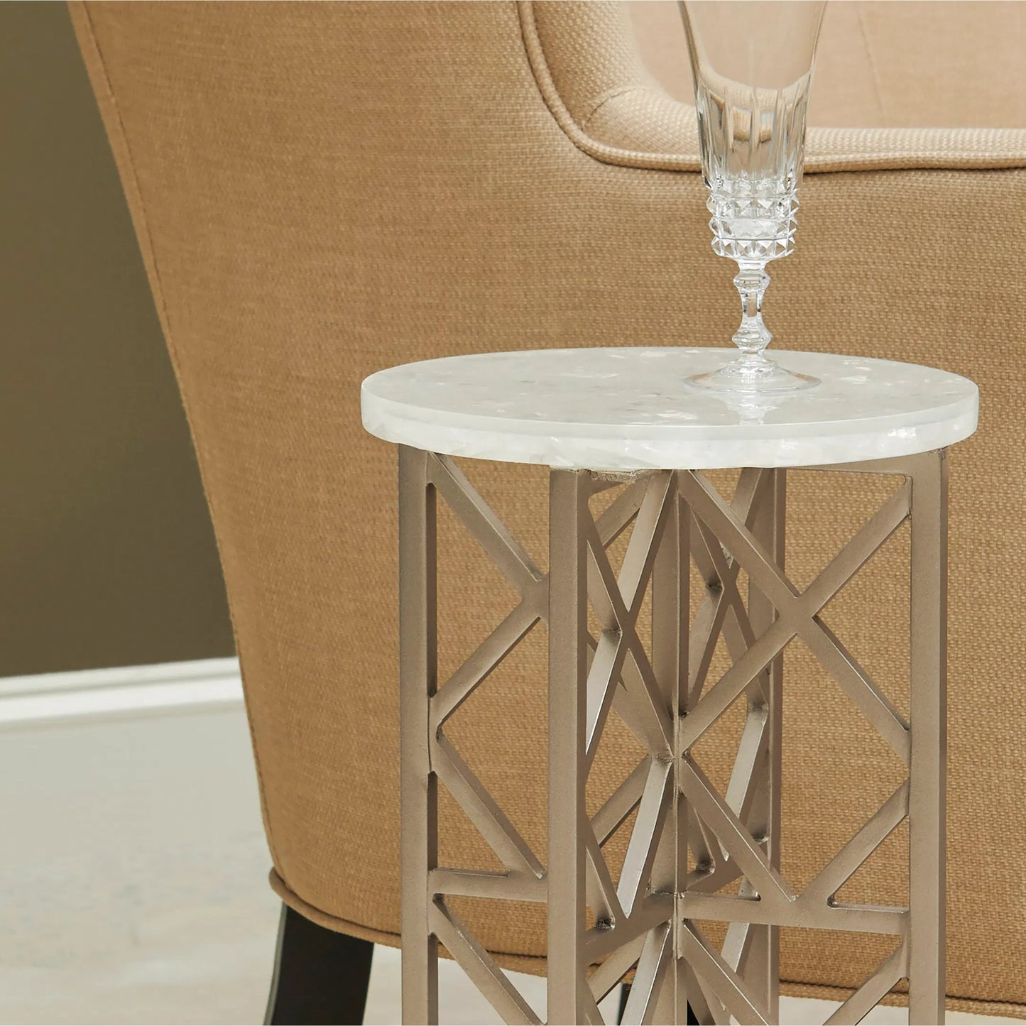 004 SI-2238750 | Lifestyle | Gypsum Stone-Top Drink Table with Metal Base by Pulaski Furniture in gypsum. Made from metal in a transitional style.