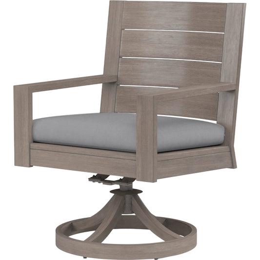 Laguna Outdoor Swivel Dining Chair by Sunset West in browns. Made from aluminum in a modern style.