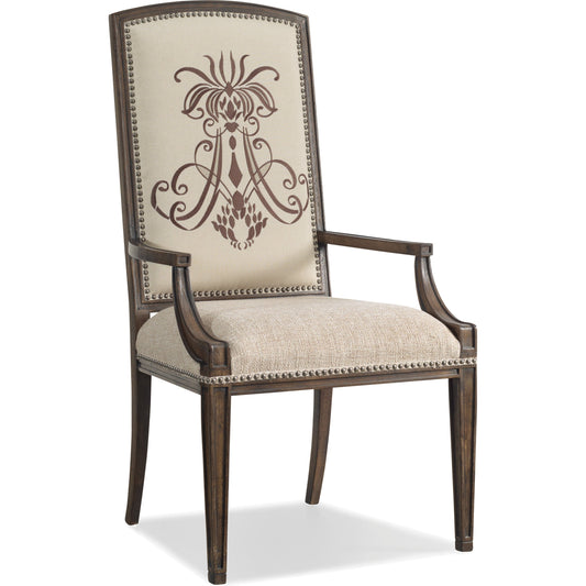 Insignia Arm Chair (Set of 2) by Hooker Furniture in beige and rustic walnut, aurora ecru. Made from fabric in a traditional style.