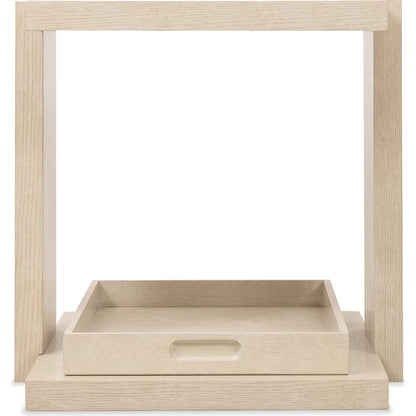 Westwood End Table by Hooker Furniture in light wood and polished limestone. Made from oak veneers in a transitional style.