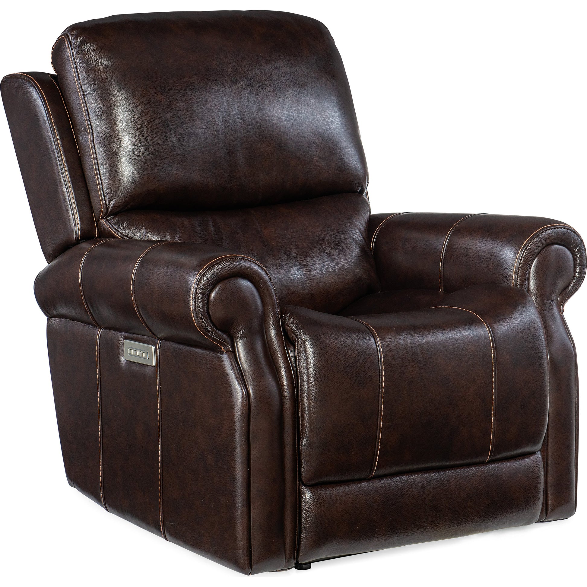 Eisley Power Recliner by Hooker Furniture in sorrento night seas. Made from leather in a traditional style.