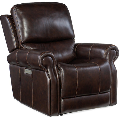 Eisley Power Recliner by Hooker Furniture in sorrento night seas. Made from leather in a traditional style.